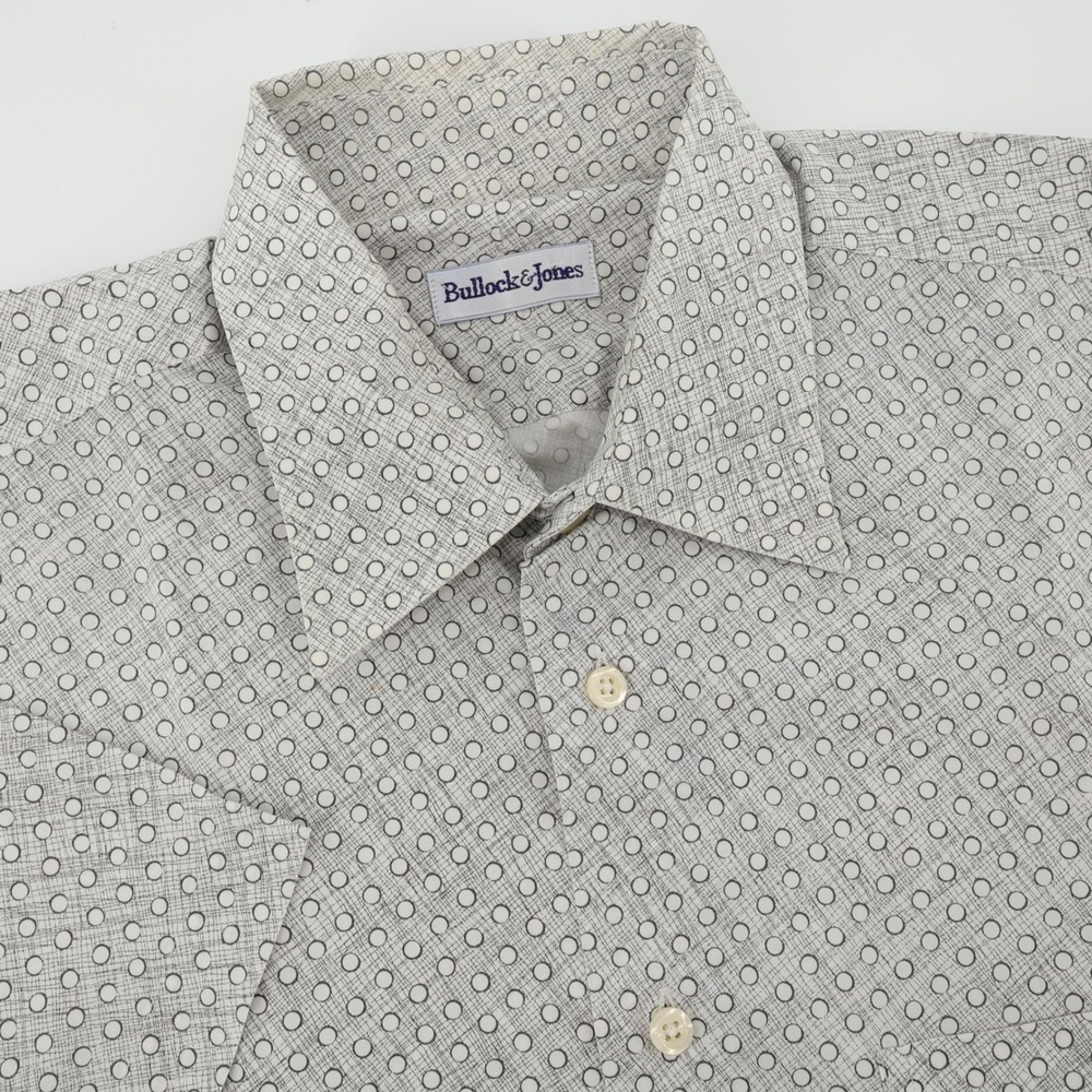 Bullock & Jones Shirt Grey White Geometric‎ Circle Print Short Sleeve Mens Large